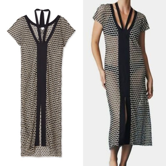 Flagpole NYC Swim Ivory/Black Italian Lace Opal Kaftan, Medium, NWT - Picture 1 of 9